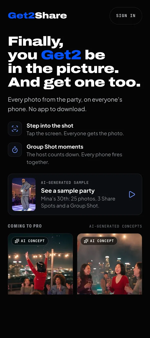Get2Share concept homepage on a phone